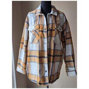HFX Plaid Shacket Jacket| Mustard Blue Flannel Shirt| Men's Snap Front Utility